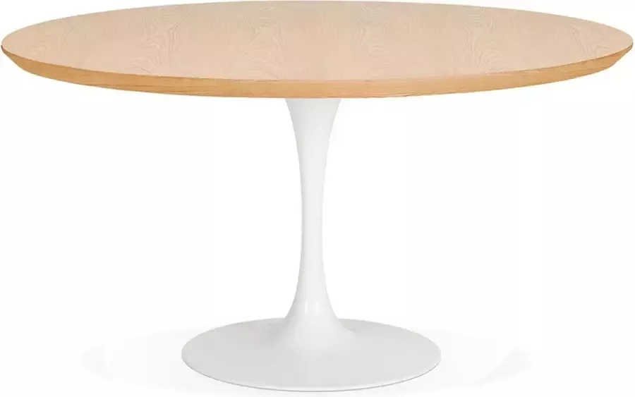 Alterego Design Alterego Ronde eetkamertafel 'BRIK' van natuurkleurig hout met centrale poot van wit metaal Ø 140 cm