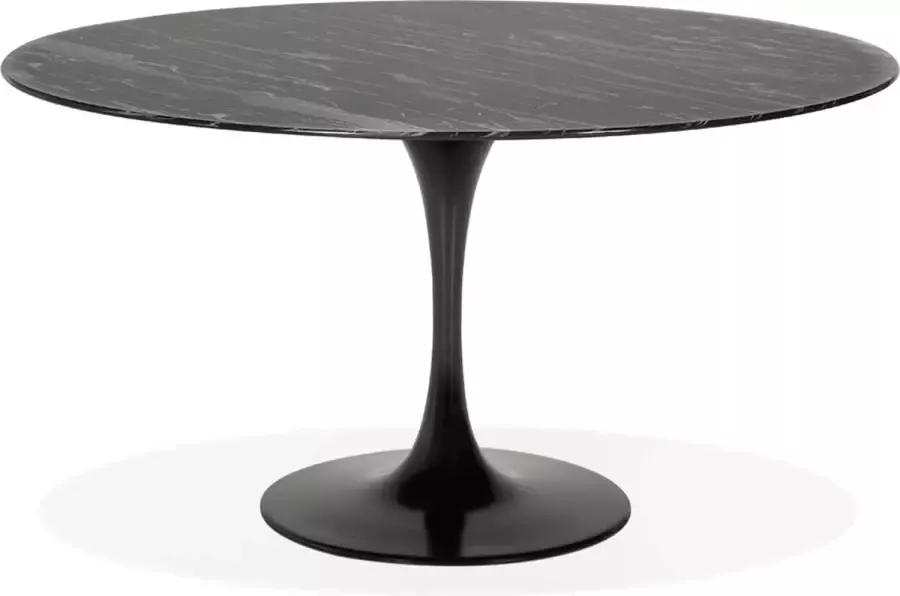 Alterego Design Alterego Ronde eettafel 'SHADOW' van zwart glas met marmereffect Ø 140 cm