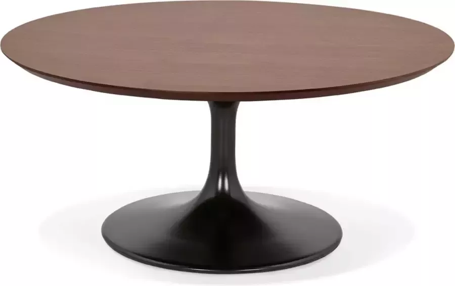 Alterego Design Alterego Ronde salontafel 'BUSTER MINI' van notenhout met zwarte metalen poot Ø 90 cm