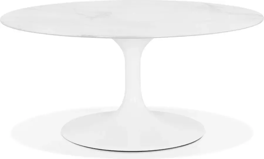 Alterego Design Alterego Ronde salontafel 'GOST MINI' van wit glas met marmereffect