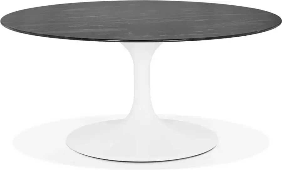 Alterego Design Alterego Ronde salontafel 'GOST MINI' van zwart glas met marmereffect en centrale witte poot