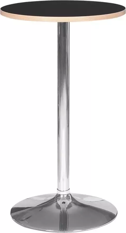 Alterego Design Alterego Ronde zwarte hoge tafel 'ELIOT ROUND' met een verchroomde metalen poot Ø 60 cm