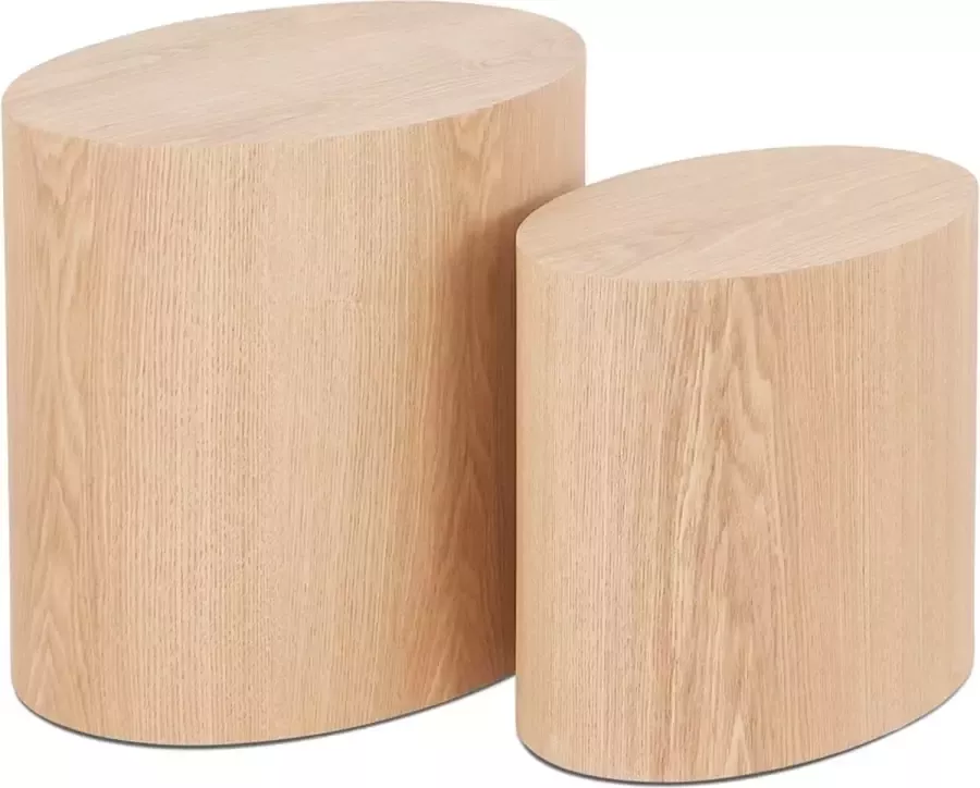 Alterego Design Alterego Set van 2 bijzettafels 'SOKLE' in natuurlijk afgewerkt hout