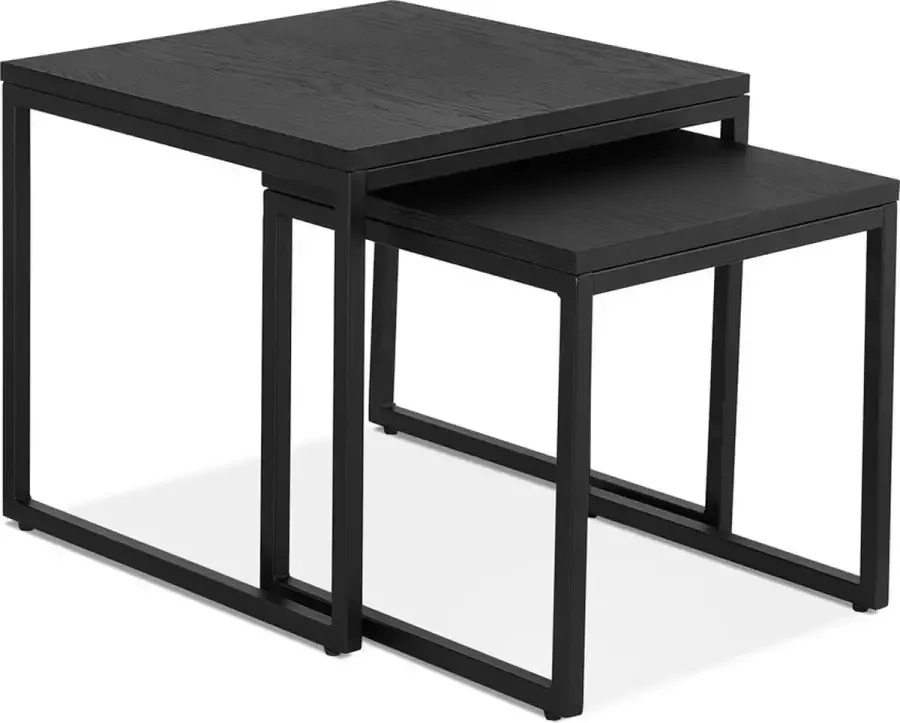 Alterego Design Alterego Set van twee industriële bijzettafels 'MOMA' van zwart hout en metaal