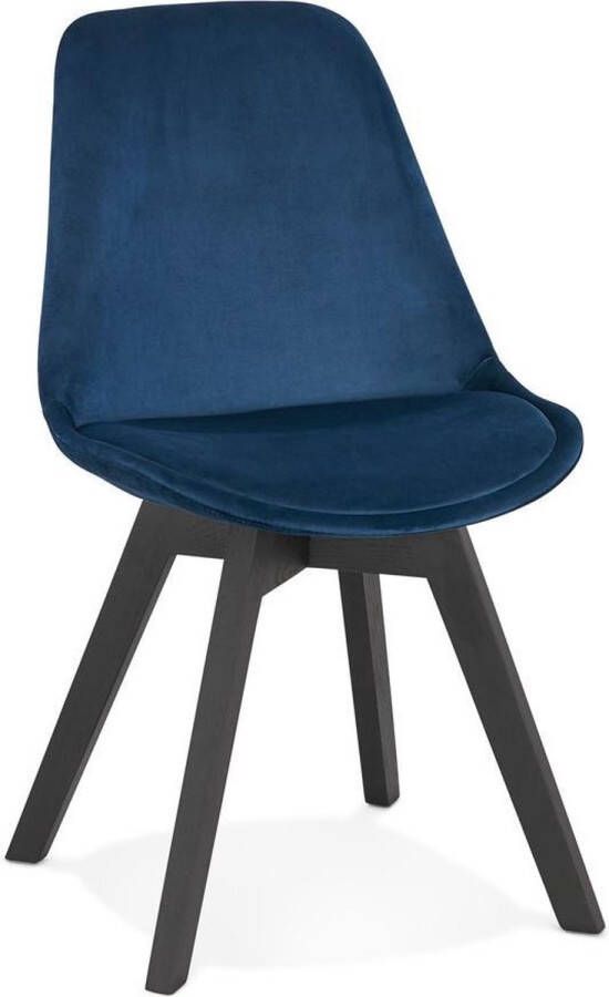 Alterego Design Alterego Stoel in blauw fluweel 'JOE' met structuur in zwart hout