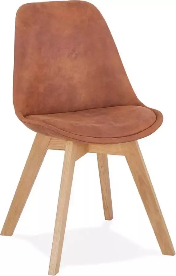 Alterego Design Alterego Stoel in bruine microfiber 'AXEL' met poten in hout met natuurlijke afwerking