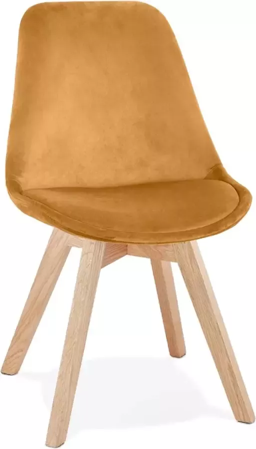 Alterego Design Alterego Stoel in mosterd fluweel 'JOE' met structuur in natuurkleurig hout
