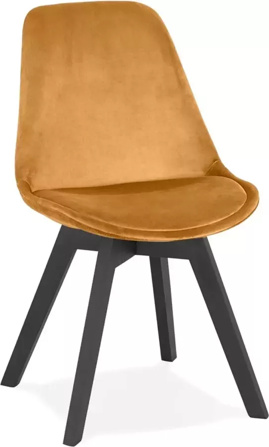 Alterego Design Alterego Stoel in mosterd fluweel 'JOE' met structuur in zwart hout