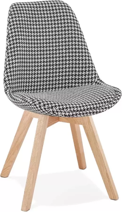 Alterego Design Alterego Stoel in pied-de-poule-print stof 'JOE' met structuur in natuurkleurig hout