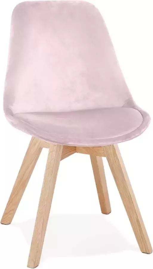 Alterego Design Alterego Stoel in roze fluweel 'JOE' met structuur in natuurkleurig hout
