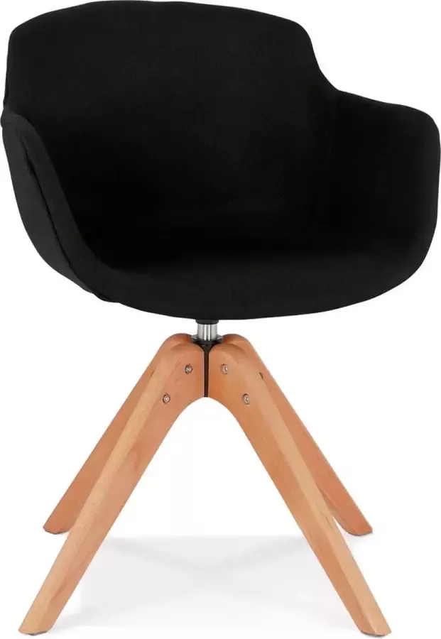Alterego Design Alterego Stoel met armleuningen 'AMOS' van zwarte stof en poten van natuurlijk hout