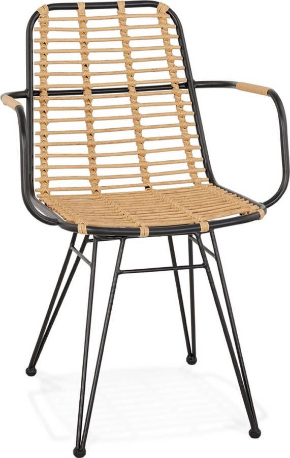 Alterego Design Alterego Stoel met armleuningen 'BASTIA' van natuurkleurig rotan en zwart metaal