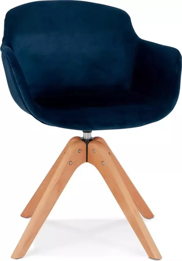 Alterego Design Alterego Stoel met armleuningen 'BERNI' van blauwe velours en poten van natuurlijk hout