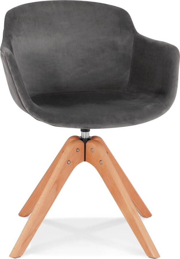 Alterego Design Alterego Stoel met armleuningen 'BERNI' van grijse velours en poten van natuurlijk hout