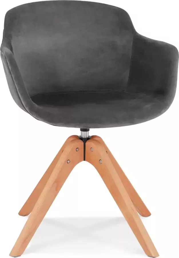 Alterego Design Alterego Stoel met armleuningen 'BERNI' van grijse velours en poten van natuurlijk hout