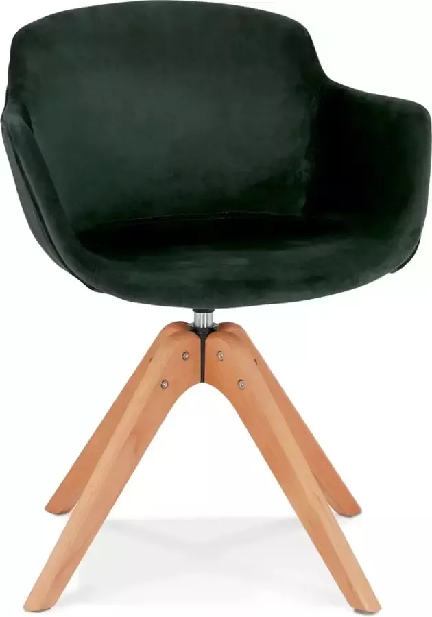 Alterego Design Alterego Stoel met armleuningen 'BERNI' van groene velours en poten van natuurlijk hout