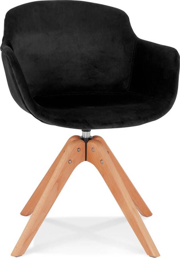 Alterego Design Alterego Stoel met armleuningen 'BERNI' van zwarte velours en poten van natuurlijk hout