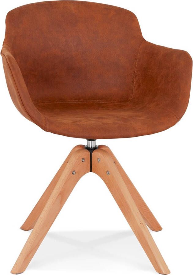 Alterego Design Alterego Stoel met armleuningen 'MARTIN' van bruine microvezel en poten van natuurlijk hout