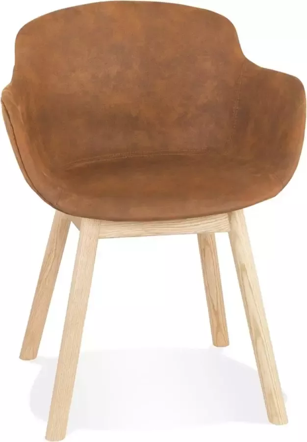 Alterego Design Alterego Stoel met armleuningen 'RUPERT' van bruine microvezel en poten van natuurlijk hout