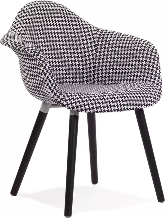 Alterego Design Alterego Stoffen design stoel 'LARA' met armleuningen en zwart en witte pied-de-poule-print