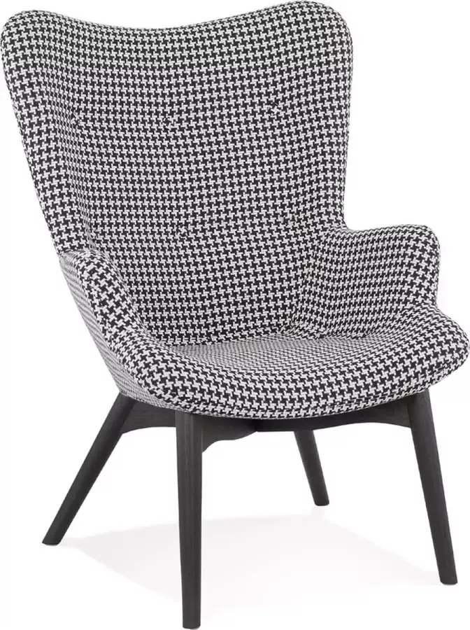 Alterego Design Alterego Stoffen lounge oorfauteuil 'PALAZIO' met pied-de-poulemotief en houten poten