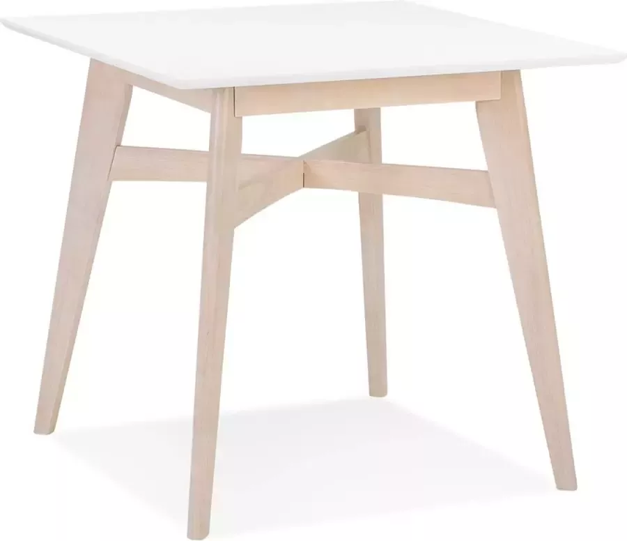 Alterego Design Alterego Vierkante eettafel 'MAEVA' van wit en natuurlijk afgewerkt hout 80x80 cm