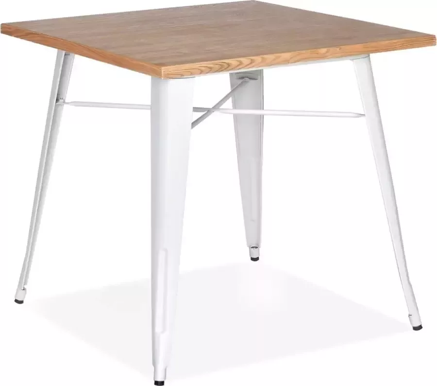 Alterego Design Alterego Vierkante industriële tafel 'MARCUS' van licht hout met witte metalen poten 76 x 76 cm