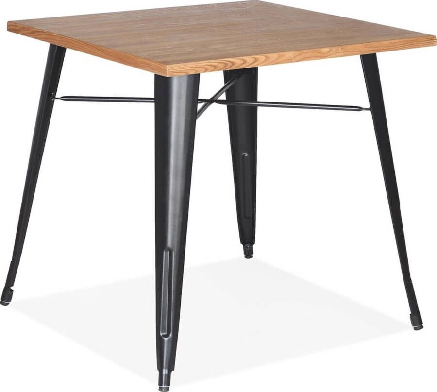 Alterego Design Alterego Vierkante industriële tafel 'MARCUS' van licht hout met zwarte metalen poten 76 x 76 cm