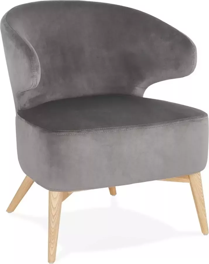 Alterego Design Alterego Vintage loungefauteuil 'LUXY' van grijze velours met naturel houten pootjes