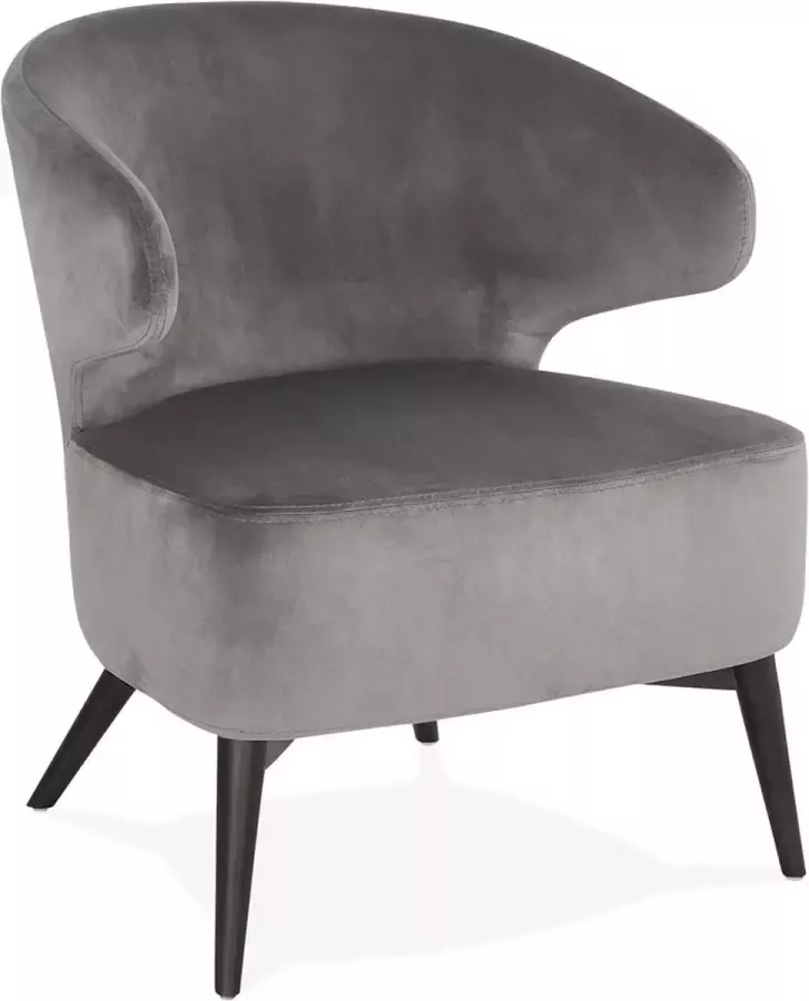 Alterego Design Alterego Vintage loungefauteuil 'LUXY' van grijze velours met zwarte houten pootjes
