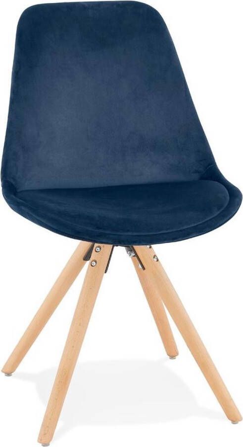 Alterego Design Alterego Vintage 'RICKY' stoel in blauw fluweel met poten in natuurlijk hout