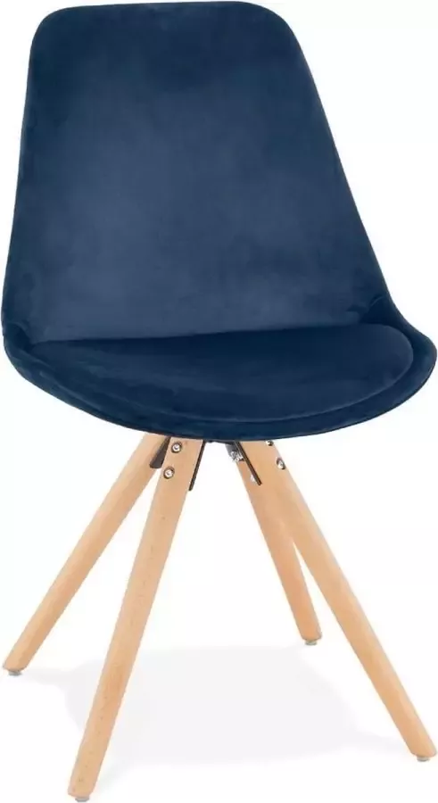Alterego Design Alterego Vintage 'RICKY' stoel in blauw fluweel met poten in natuurlijk hout