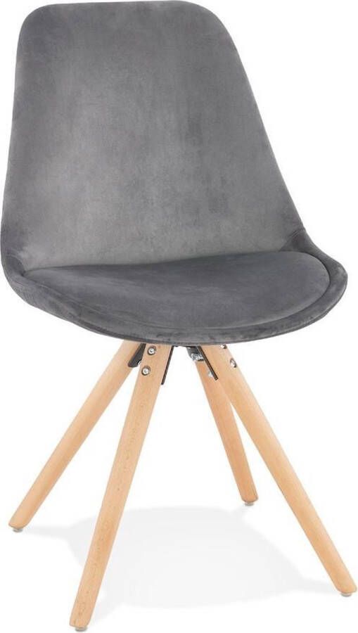 Alterego Design Alterego Vintage 'RICKY' stoel in grijs fluweel met poten in natuurlijk hout