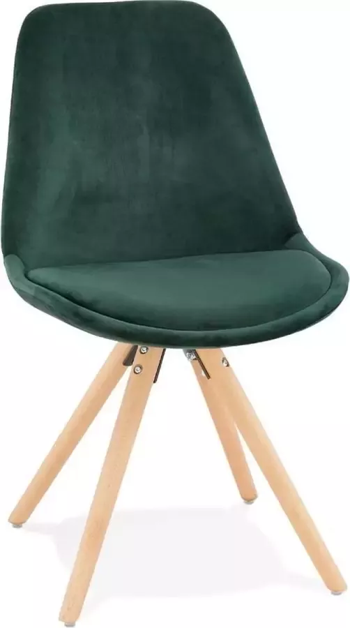 Alterego Design Alterego Vintage 'RICKY' stoel in groen fluweel met poten in natuurlijk hout