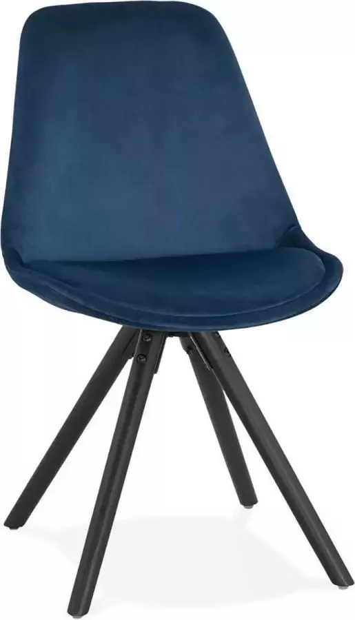 Alterego Design Alterego Vintage stoel 'RICKY' in blauw fluweel en poten in zwart hout