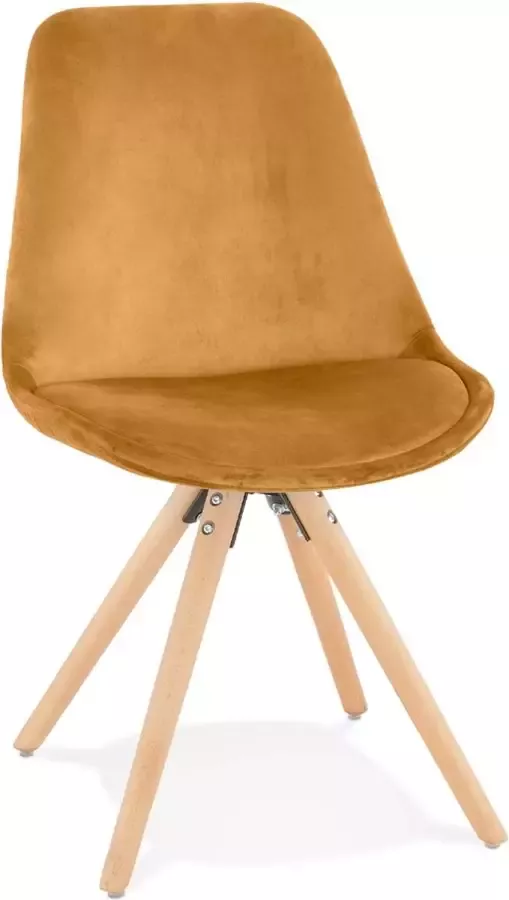 Alterego Design Alterego Vintage stoel 'RICKY' in mosterd fluweel en poten in natuurkleurig hout