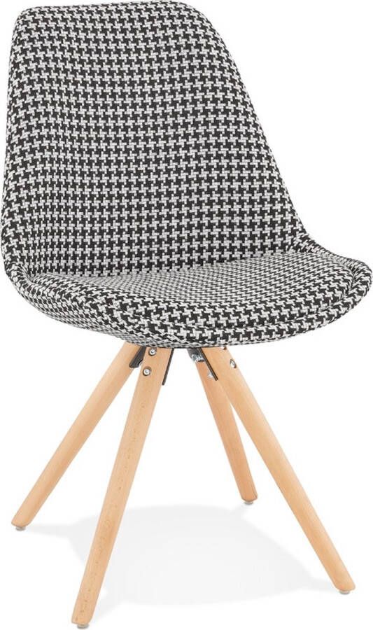 Alterego Design Alterego Vintage stoel 'RICKY' in pied-de-poule-print stof en poten in natuurkleurig hout