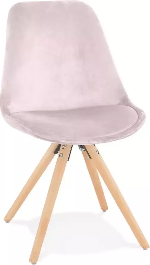 Alterego Design Alterego Vintage stoel 'RICKY' in roze fluweel en poten in natuurkleurig hout