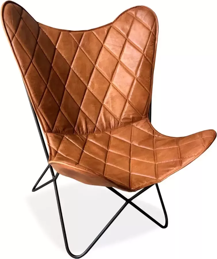 Alterego Design Alterego Vlinderstoel 'FOX' in bruin leer met ruitvormige stiksels