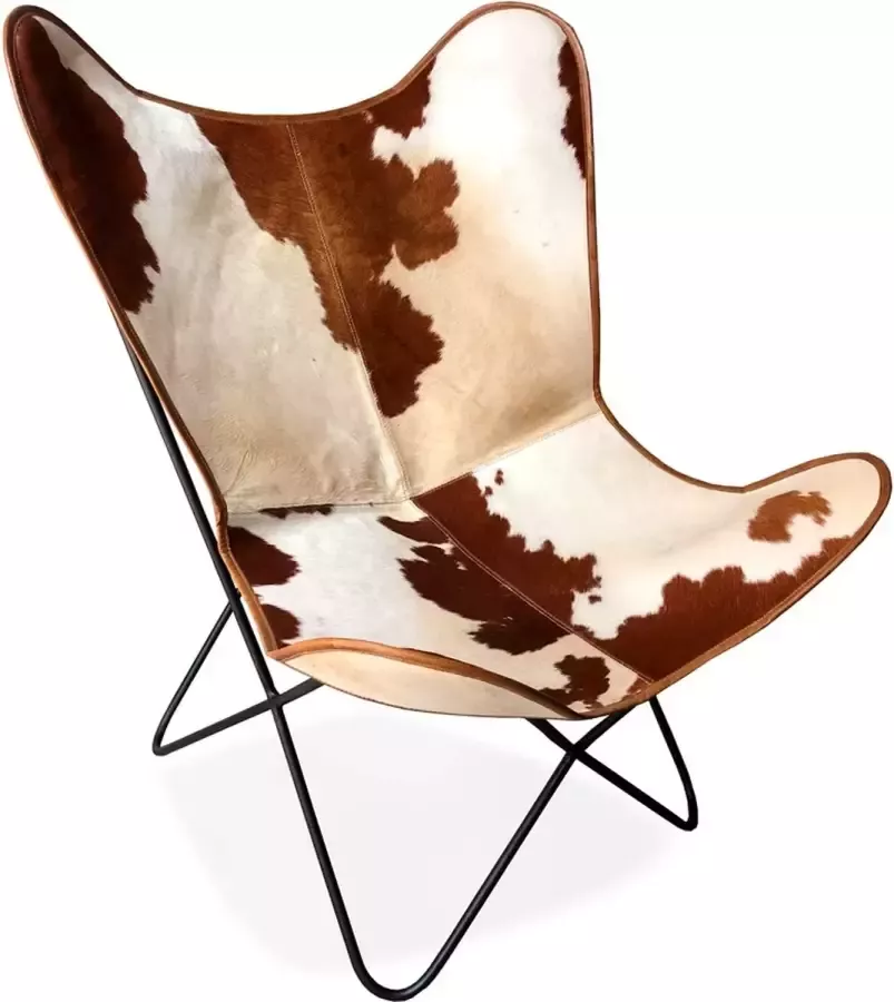 Alterego Design Alterego Vlinderstoel 'FOX' in leer met gevlekte vacht in bruin en wit