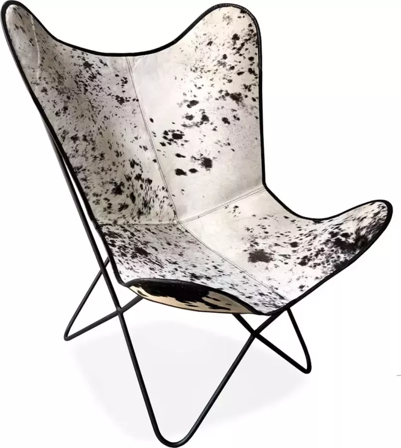 Alterego Design Alterego Vlinderstoel 'FOX' in leer met gevlekte vacht in zwart en wit
