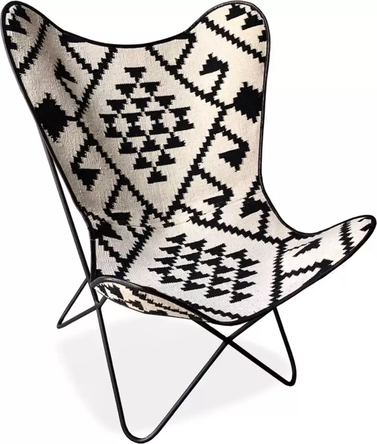 Alterego Design Alterego Vlinderstoel 'FOX' in witte katoen met zwarte motieven