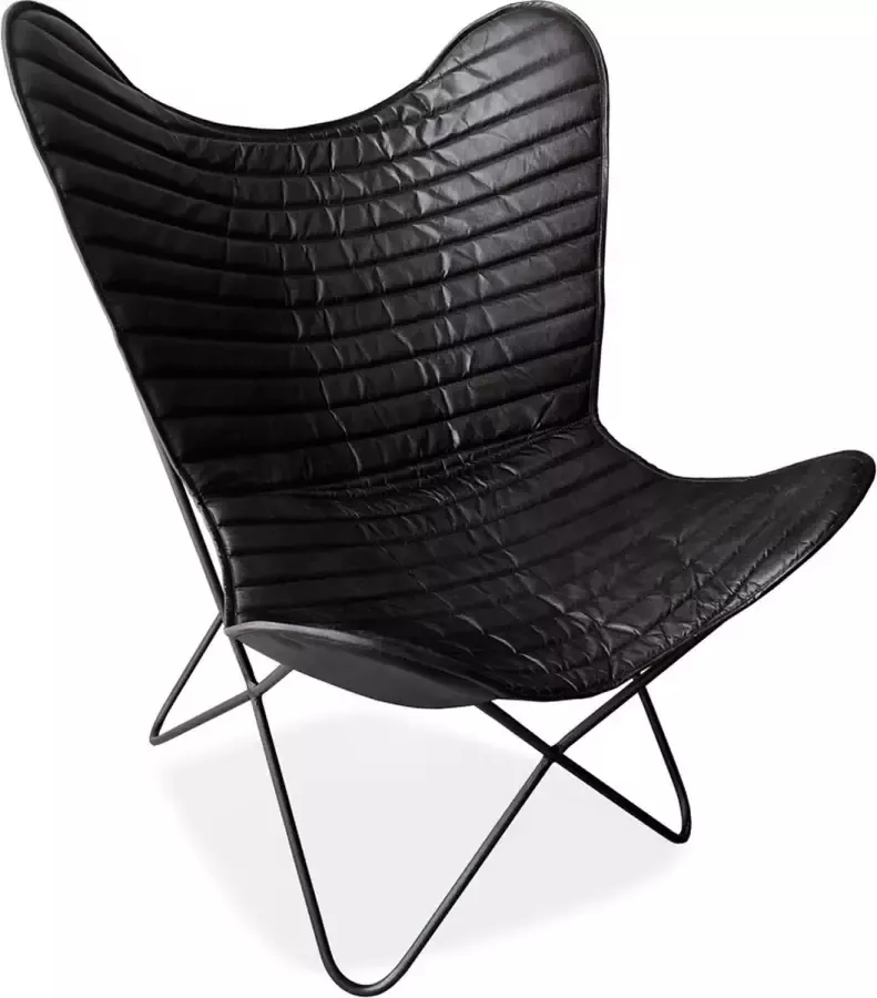 Alterego Design Alterego Vlinderstoel 'FOX' in zwart leer