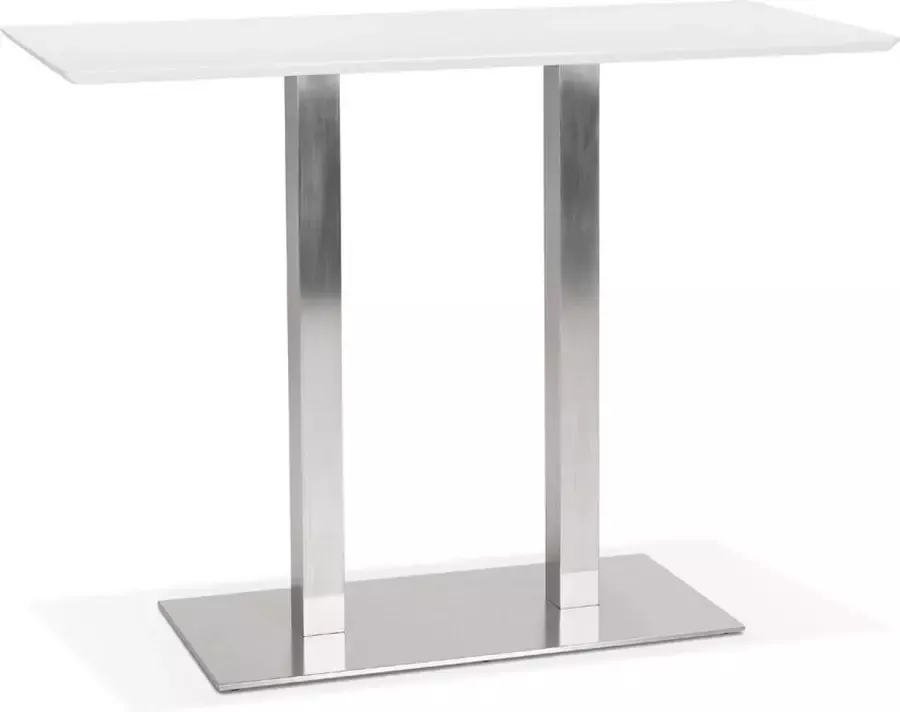 Alterego Design Alterego Witte hoge design tafel 'MAMBO BAR' met geborsteld metalen poot 150x70 cm