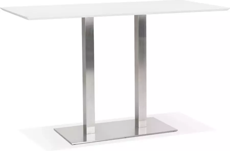 Alterego Design Alterego Witte hoge design tafel 'MAMBO BAR' met geborsteld metalen poot 180x90 cm