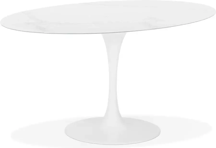 Alterego Design Alterego Witte ovalen design eettafel 'CHAMAN' van glas met marmereffect 160x105 cm - Foto 1