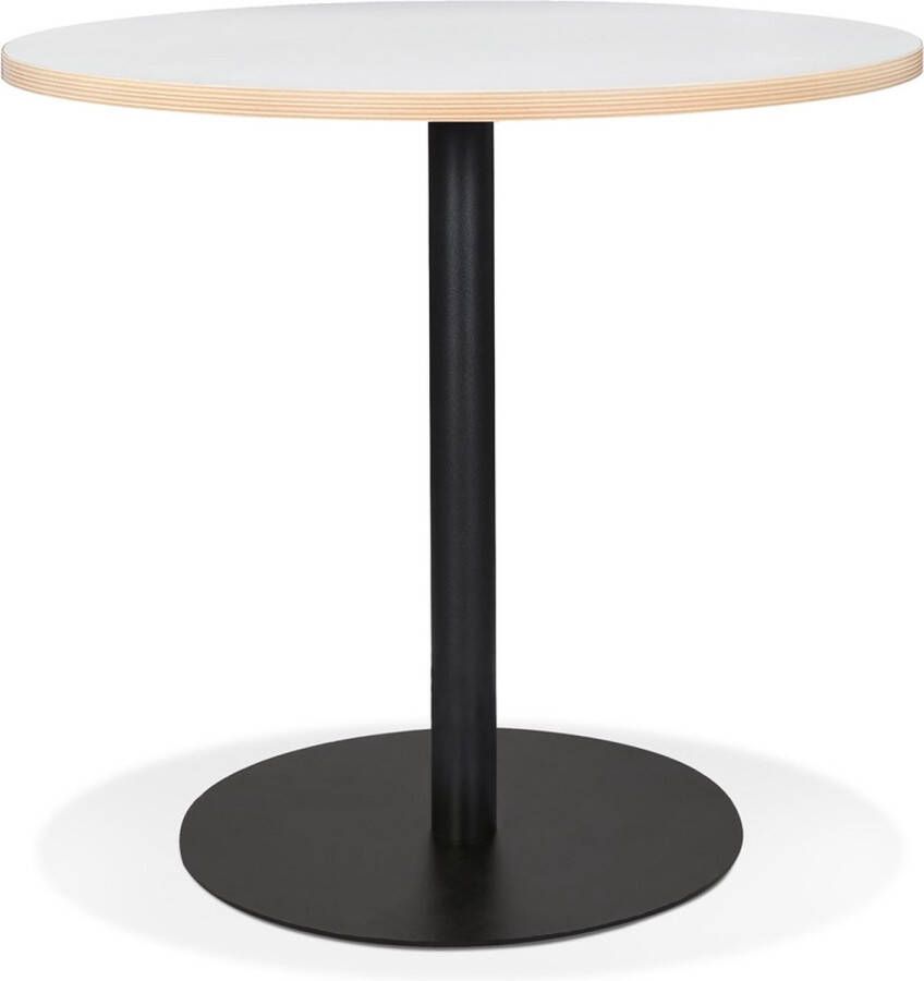 Alterego Design Alterego Witte ronde bistrotafel 'YOGI' met een zwarte metalen poot Ø 80 cm