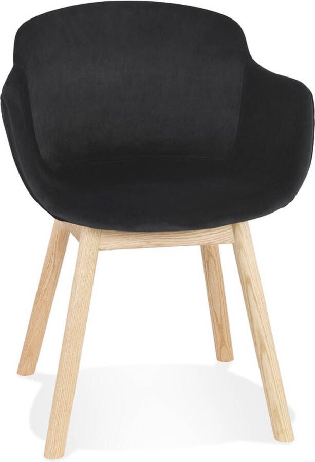 Alterego Design Alterego Zwarte fluwelen stoel 'FRIDA' met armleuningen en poten van natuurlijk hout