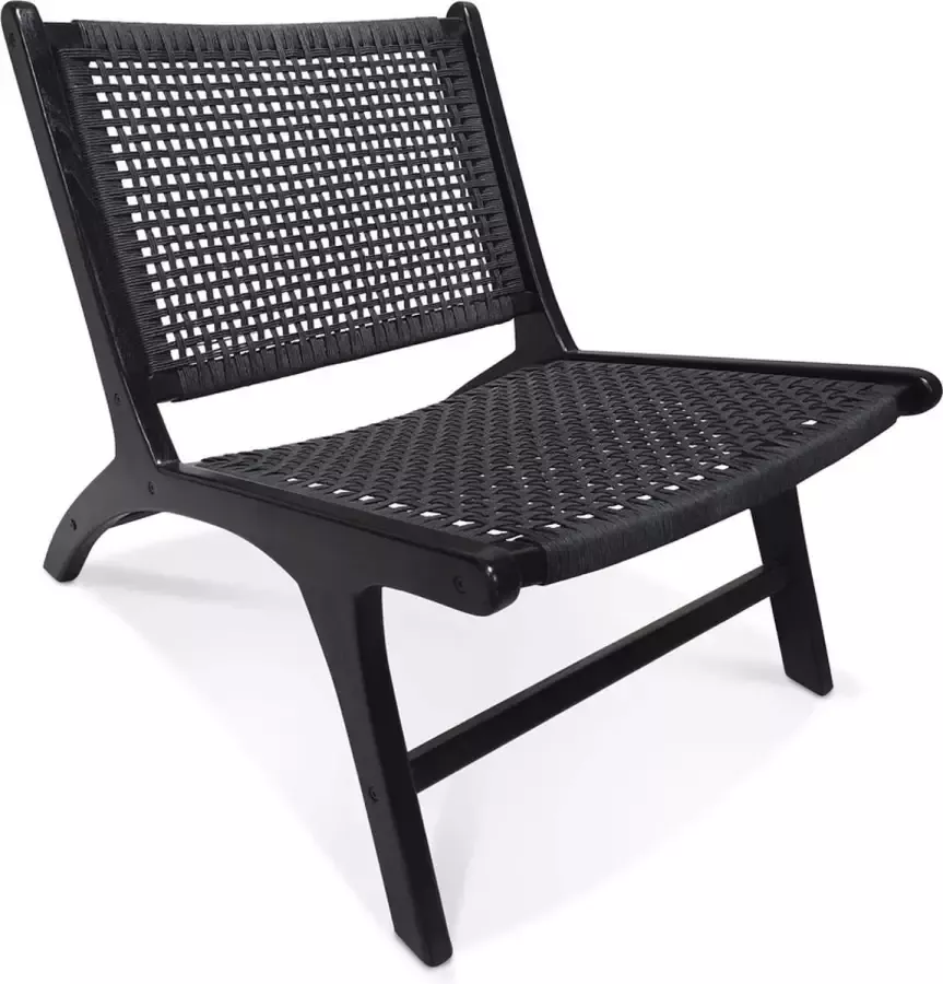 Alterego Design Alterego Zwarte loungefauteuil 'MARIANO' van teakhout en gerecycled koord