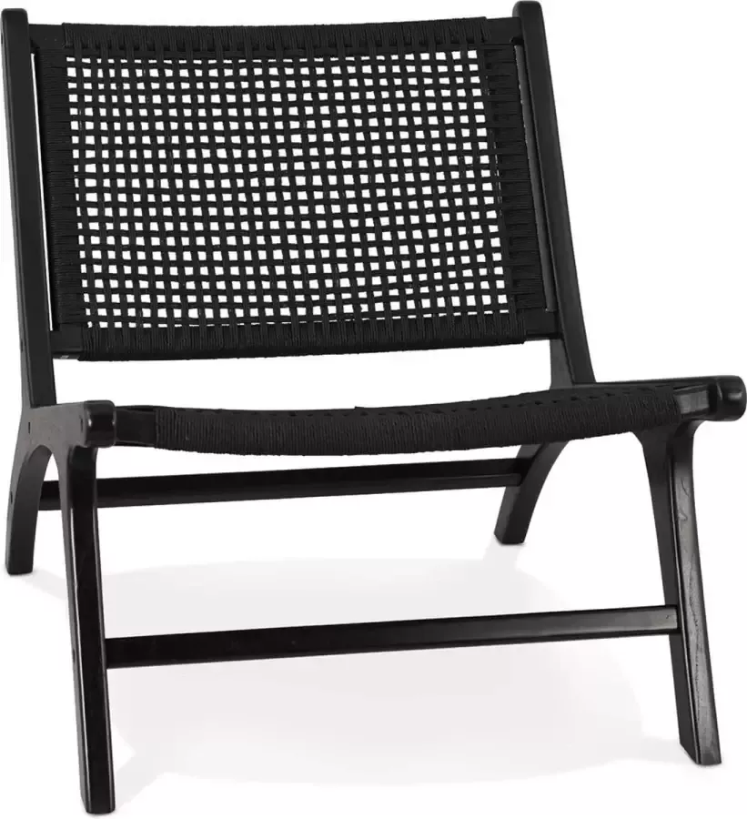 Alterego Design Alterego Zwarte loungefauteuil 'MARIANO' van teakhout en gerecycled koord